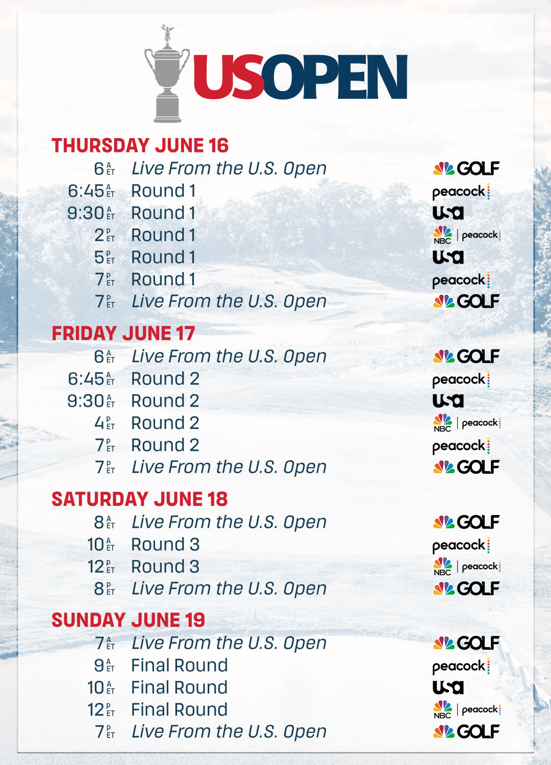 USA open TV Schedule